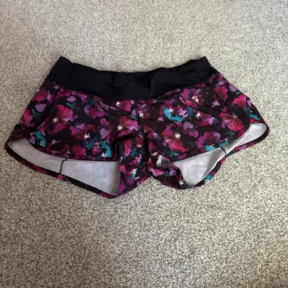 Two lululemon shorts, speed ups and hotty hots both very fun patterns